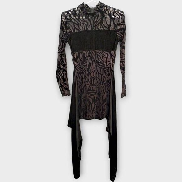 PrettyLittleThing Womens Mini Sz 6 Black Dress Sheer‎ Velvet Stretch Goth Witchy - Picture 1 of 12